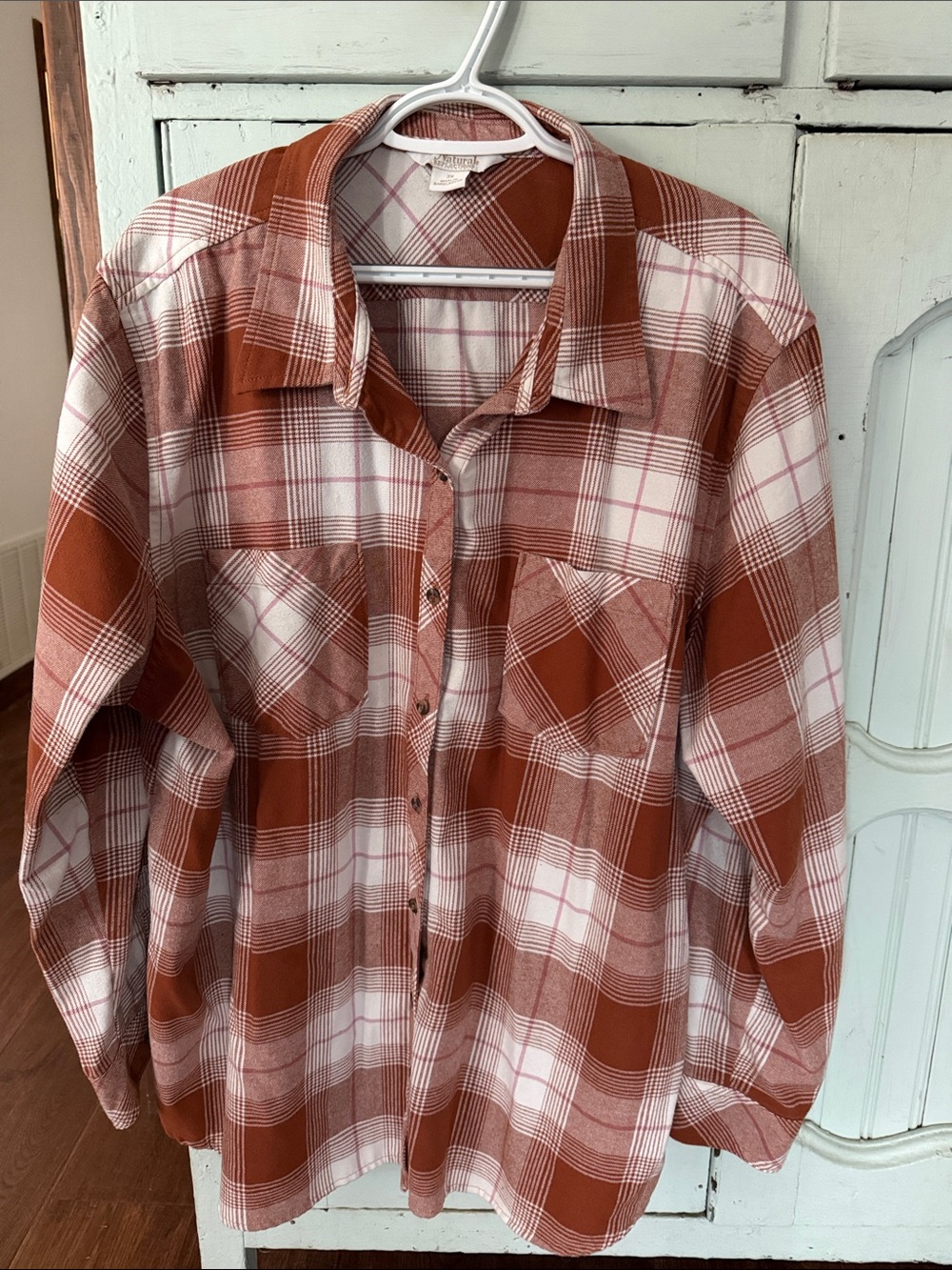Super Soft Rust and White Plaid Button-Up Shirt Flannel